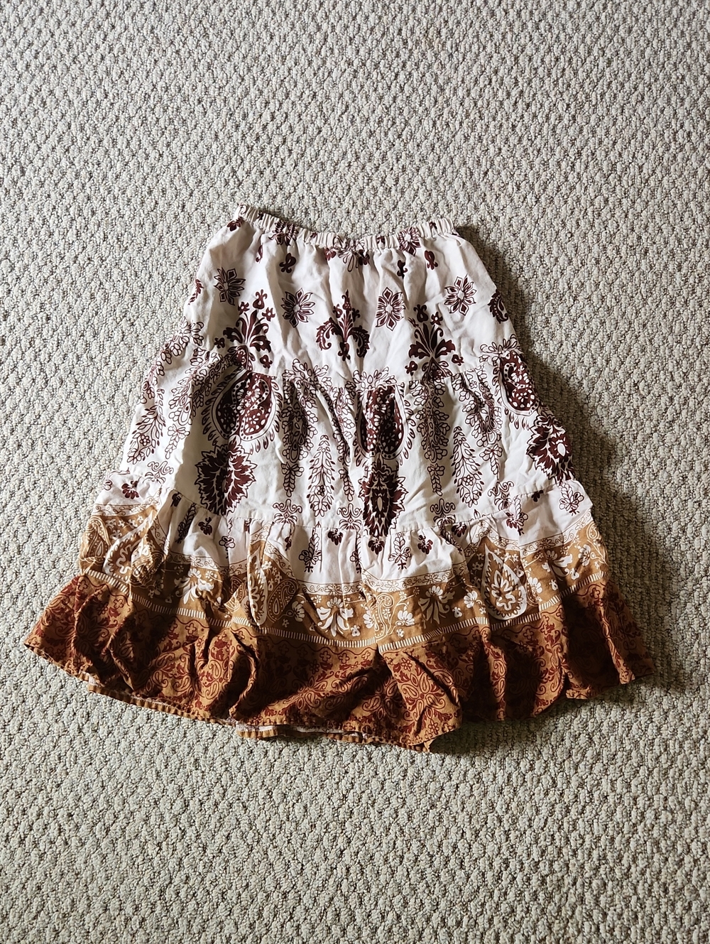 Bohemian Tiered Midi Skirt in Cream and Brown